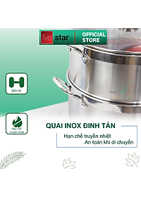 Bộ xửng hấp 3 đáy inox 430 FiveStar Standard bếp từ nắp inox tặng 5 muỗng ăn ( 32cm )