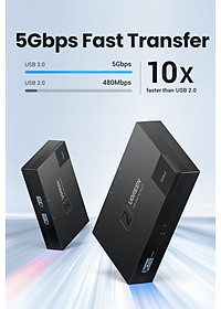 Ugreen UG15149CM618TK 2 vào 1 ra Bộ gộp USB 3.0 hỗ trợ tốc độ 5Gbps kèm 2 cáp 2 đầu USB 3.0 dài 1.5M Màu Đen - HÀNG CHÍNH HÃNG