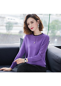Áo len nữ thiết kế dài tay ấm áp phối viền cổ xinh mẫu mới thu đông