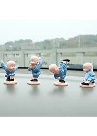 Combo 4 Tượng Chú Tiểu Đánh Võ Dễ Thương Trang Trí Xe Hơi, Bàn Làm Việc, Bonsai PaKaSa