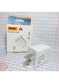 Củ sạc Ham mer H-S14, dòng điện 2.4A công suất 12W có 2 cổng (Type C và cổng USB), Check Qr hàng chính hãng