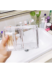 Hộp Đựng Bông Tẩy Trang Và Tăm Bông 2 Ngăn Nhựa Meca Cao Cấp HBH