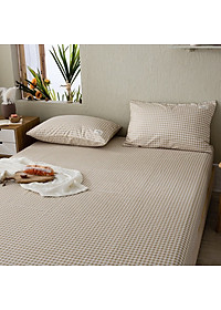 Bộ Ga Gối Cotton Tici Kẻ LIDACO Cao Cấp - Caro Nâu Nhạt