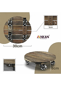 Đế Lót Chậu Cây Có Bánh Xe ANKAN - Hình Tròn D30cm, Gỗ Tràm Bông Cao Cấp, Chịu Tải 120kg (Màu Xám Đen)