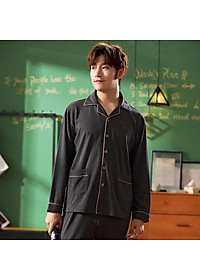 9202 - Bộ Pijama nam dài tay cao cấp trơn màu phù hợp mọi lứa tuổi, tông tối gọn dáng, size L-3XL