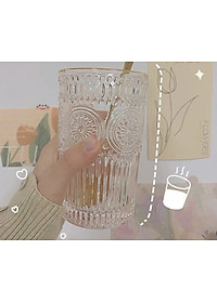 BỘ 6 CỐC THỦY TINH CHỊU NHIỆT CAO CẤP  UỐNG NƯỚC HOA VĂN TRỐNG ĐỒNG DẬP NỔI - ANTH674