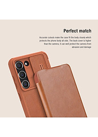 Bao Da Bò Thật Dành Cho Samsung Galaxy S23 Ultra, S23, S23 Plus Chính Hãng Nillkin Qin Cao Cấp Chống sốc, có ngăn cài thẻ - Hàng Chính hãng