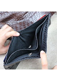 {DA CÁ SẤU THẬT} Bóp Da Cá Sấu 2 Mặt Bàn Tay Cá Sấu Màu Đen - Ví Nam Da Cá Sấu 2 Mặt Có Khoá Kéo Cao Cấp Dáng Ngang Thời Trang