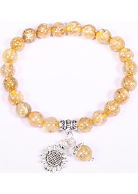 Vòng tay thạch anh tóc vàng mix hoa hướng dương bạc hạt đá 7mm mệnh thủy, kim - Ngọc Quý gemstones