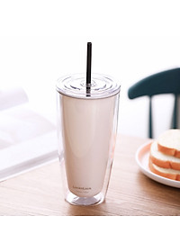 Ly nhựa 2 lớp Lock&Lock HAP507 750ml - Hàng chính hãng, có ống hút, có nắp đậy - Tặng kèm cọ rửa