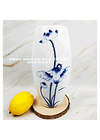 Lọ hoa đẹp Bát Tràng men trắng hoa sen cao 27cm dáng bom