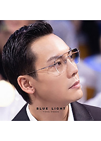 Gọng Kính Cận, Kính Giả Cận Nam Nữ Mắt Vuông Cỡ Vừa, Nửa Gọng Kim Loại Cứng Cáp, Màu Bạc, Đen - BLUE LIGHT