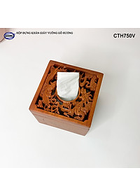 Hộp Đựng Khăn Giấy Vuông Bằng Gỗ Hương Điêu Khắc Tinh Xảo Sang Trọng - CTH750V