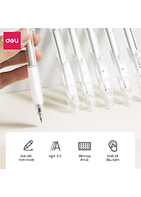 Bút Bi Nước Mực Gel Bấm Ngòi 0.5mm Deli - Thiết Kế Vỏ Trong Suốt Phù Hợp Văn Phòng Sinh Viên Học Sinh Ghi Chép Sổ Tay - A057B