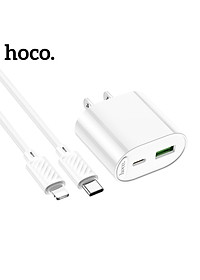 Bộ Sạc Nhanh Cho Iphone PD20W Hoco C80/C80A/C109 2 cổng Usb và Type-C kèm dây sạc Type-C sang iPhone 1M Sạc 0-50% Pin trong 30 phút - Hàng chính hãng