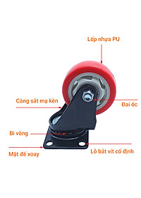 Bánh xe đẩy mặt đế xoay càng sắt tải trọng 50kg lốp nhựa PU cam trắng rộng 30mm Φ75mm