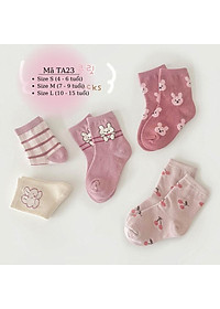 Tất cho bé gái 4 - 12 tuổi màu hồng thun co giãn thoáng khí vớ cổ cao dài cute dễ thương phù hợp trẻ em học sinh nữ TA23