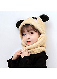 Mũ len nữ lông cừu liền khăn cổ tai gấu ấm áp mùa đông - mu len nu lien khan co