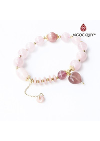 Vòng đá thạch anh hồng phối thạch anh dâu và đá đào hoa mệnh hỏa, thổ - Ngọc Quý Gemstones