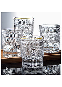 BỘ 6 CỐC THỦY TINH UỐNG NƯỚC VIỀN VÀNG  HOA VĂN  TRÒN NỔI - ANTH481