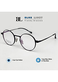 Gọng Kính Cận, Kính Giả Cận TITANIUM Cao Cấp Nam Nữ, Mắt Tròn Nhỏ, Lịch Sự, Sang Trọng, Gọng Đen Bạc, Đen Vàng, Full Đen - BLUE LIGHT