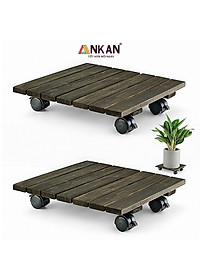 Đế Lót Chậu Cây Có Bánh Xe Thương Hiệu ANKAN, Đế Để Chậu Cây, Mặt Vuông Bằng Gỗ Tràm, Màu Đen Đường Kính 30 Cm, Tải Trọng 80kg - Hàng Xuất Khẩu