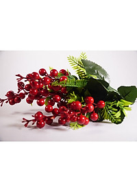 Hoa giả đẹp trang trí nhà cửa chùm Cherry đỏ hạnh phúc nhiều màu - Cao 40cm bụi 7 cành