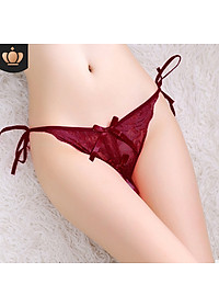  Quần lót ren lọt khe buộc dây - Đỏ tím
