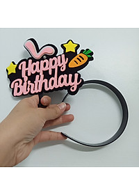 Băng đô cài tóc sinh nhật chữ Happy Birthday vải nỉ có đèn (màu xanh/hồng)