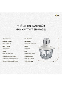 Máy Xay Thịt Thực Phẩm Bear SB-MA02L Xay Cực Êm Dung Tích 2 Lít Công Suất 300 W - Hàng Chính Hãng