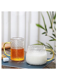 Bình thuỷ tinh chịu nhiệt sần quai vàng | Bộ bình cốc thủy tinh sần Borosilicate chịu nhiệt, chịu lực cao cấp