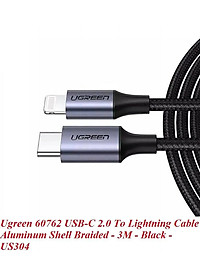 Ugreen UG60762US304TK 3m cáp usb type c ra lightning bọc nhôm chống nhiễu màu đen - HÀNG CHÍNH HÃNG