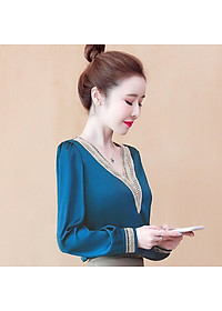 ÁO SƠ MI CÔNG SỞ CỔ V PHỐI REN CAO CẤP
