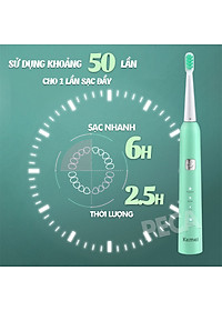 Bàn chải đánh răng điện KEMEI KM-713 công nghệ rung siêu âm 31000 lần/ phút điều chỉnh 6 chế độ đánh bay mảng bám sạch sâu gấp nhiêu lần so với bàn chải thủ công + Tặng kèm 5 đầu bàn chải thay thế - Hàng chính hãng