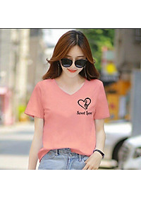 Áo thun nữ MXM cổ tim form rộng in tim Sweet Love thun cotton 4 chiều từ 45-60kg ( ANU035 )