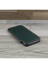 Bao Da Túi Rút dành cho iphone 11 pro max Da Bò Hạt Màu Xanh Rêu