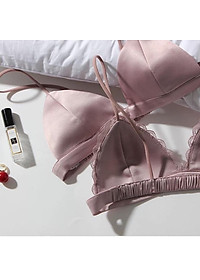 Áo Lót Bralette Vải Satin Dây Mảnh Không Gọng Viền Ren B066