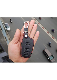 Bao da móc viền chỉ đỏ bảo vệ chìa khóa xe Toyota Corolla Cross 2020 kèm móc đeo Inox