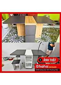 [Kèm Ảnh Thực Tế - Miễn phí vận chuyển & Lắp đặt] Bộ Bàn Ăn Thông Minh Xếp Gọn OHAHA 4 Ghế, Không Bánh Xe - BA002