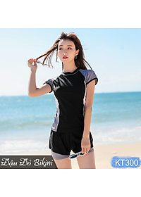 Đồ bơi nữ áo ngắn tay quần short đùi 2 lớp kín đáo, thiết kế trẻ trung, dấu bụng tốt, chất thun bơi Hàn cao cấp | KT300