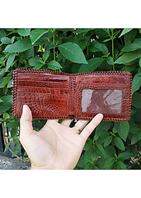 Ví Nam Da Cá Sấu. Ví 2 Mặt Đan Viền Thủ Công - Dáng Ngang Dễ Sử Dụng