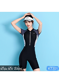 Áo tắm liền thân quần đùi dài nữ, thiết kế dấu bụng và đùi tốt, đồ bơi khoá kéo trước tiện lợi, chất thun bơi lạnh cao cấp dày mát mịn đẹp, có size lớn | KT301