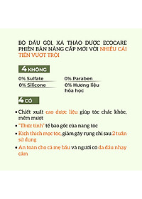 Dầu gội thảo dược PREMIUM ECOCARE 300ml đạt chuẩn CGMP, dầu gội xả thảo mộc giúp sạch gàu, giảm rụng tóc