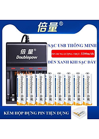 Combo Sạc Tự Ngắt Thông Minh UK83 Đổi Đèn Khi Sạc Đầy Kèm 8 Pin Doublepow 3200Mah Dung Lượng Chuẩn