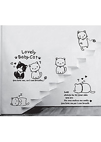 Decal dán tường Mẫu Những chú mèo đáng yêu ,có sẵn keo chỉ cần bóc dán