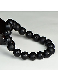 Vòng tay phong thủy đá đen nhám khắc kinh phật VT46