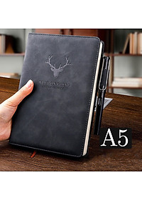 Sổ tay bìa Da PU A5 ghi chép 360 trang mẫu hươu sang trọng Tặng kèm bút viết
