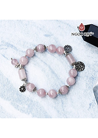 Vòng thạch anh hồng madagascar phối charm sen bạc mệnh hỏa, thổ - Ngọc Quý Gemstones