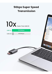 Ugreen UG80888CM401TK SD/TF chuẩn USB 3.1 Type C Đầu đọc thẻ nhớ vỏ nhôm cao cấp - HÀNG CHÍNH HÃNG
