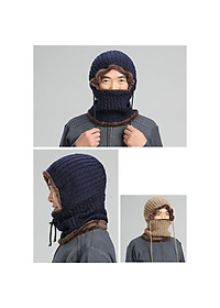 Mũ len kèm khăn cổ lót lông ấm áp cho người lớn tuổi mùa đông